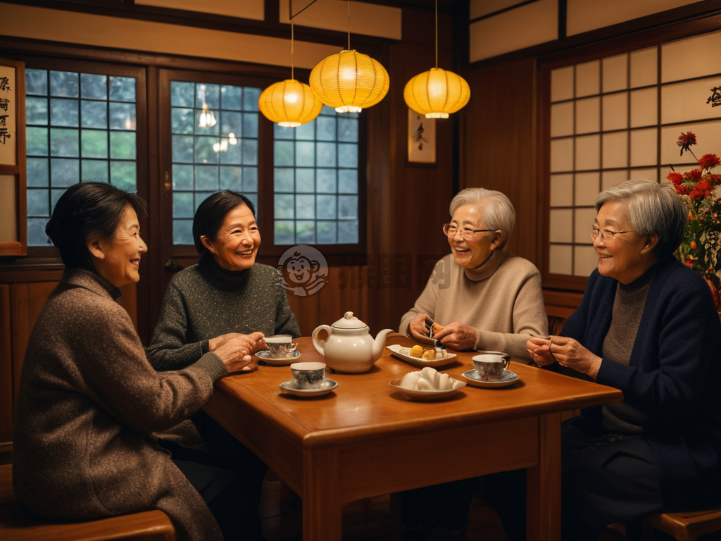 《茶馆聚老友，花前共笑谈》