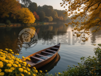 秋日菊花河畔静谧之景