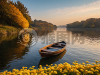秋日菊花河畔静谧之景