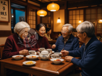 《茶馆聚老友，花前共笑谈》