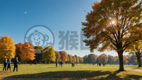 秋日公园放飞彩鸢图
