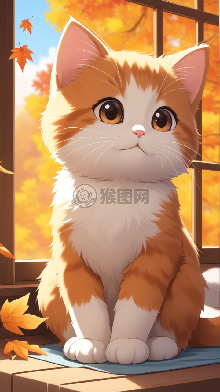 秋日落叶，毯子小猫咪