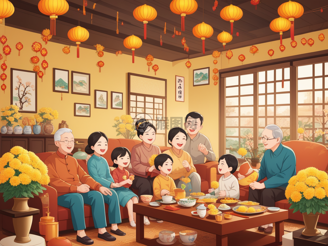 《家庭团聚重阳节，金菊满室暖人心》