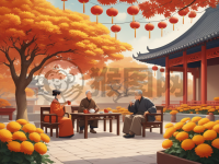 《秋节赏菊老翁茶》