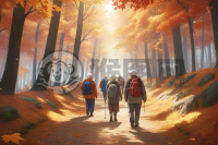 《重阳节老人们共登森林小径》