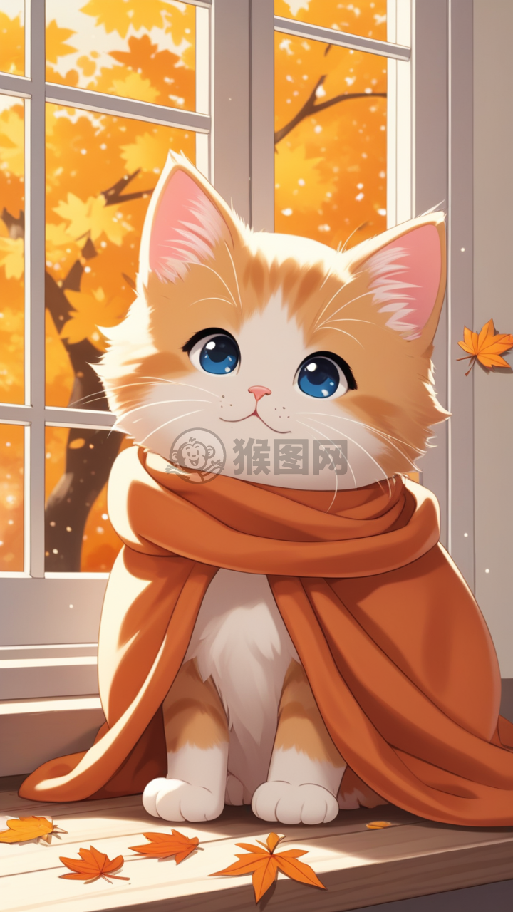 秋日落叶，毯子小猫咪