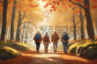 《重阳节老人们共登森林小径》
