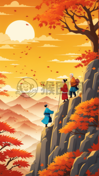 《秋山登顶，夕阳余晖》