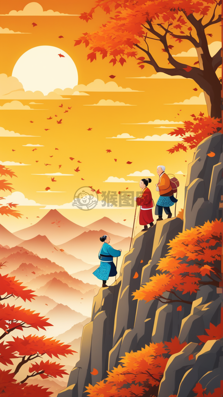 《秋山登顶，夕阳余晖》