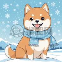 雪中蓝围脖的柴犬小可爱