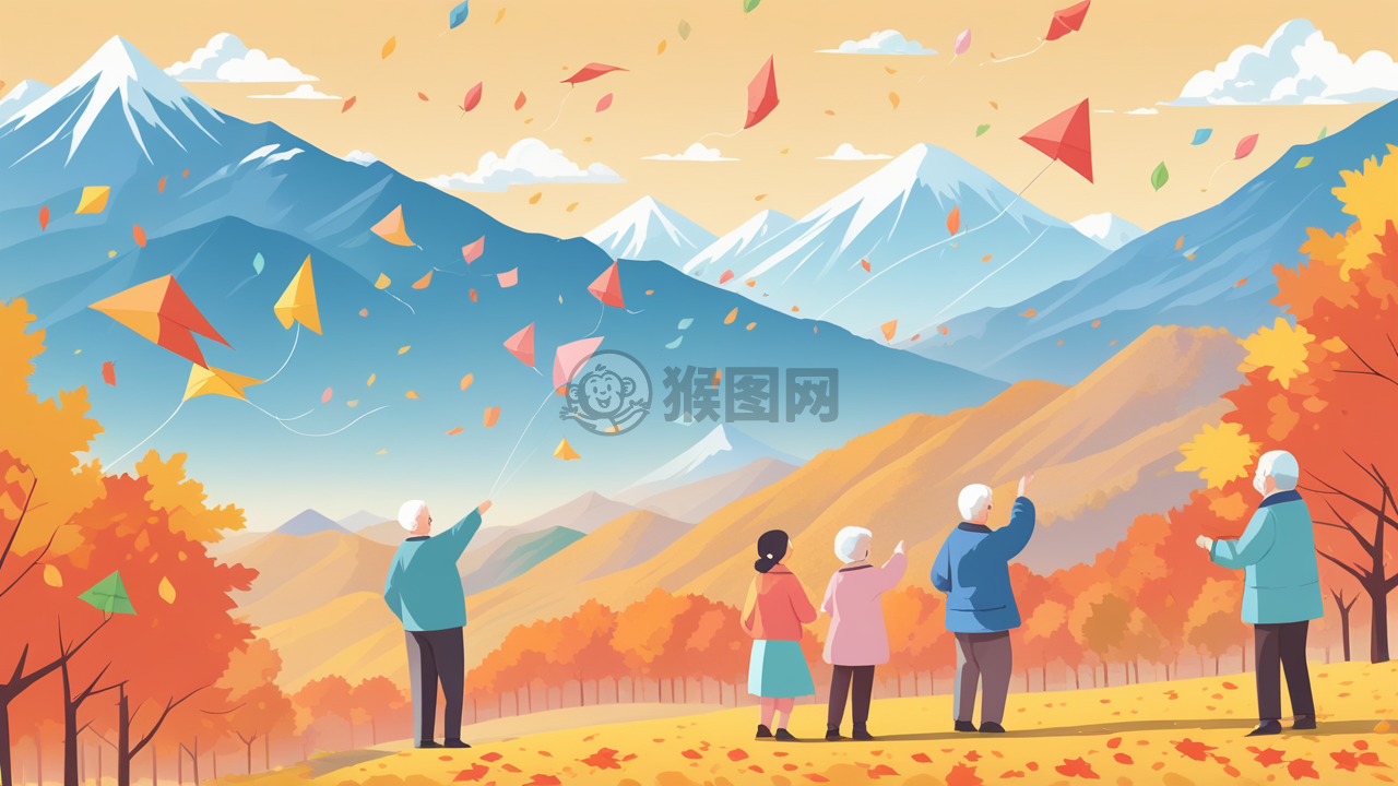 秋日重阳 风筝逐风 落叶缤纷