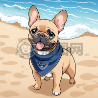 海浪沙滩，法国斗牛犬阳光小清新趣生活