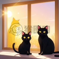粉色丝带黑猫晒太阳，活泼可爱惹人爱。