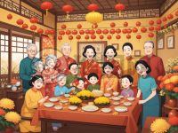 温馨家庭庆重阳，老少团聚共赏菊