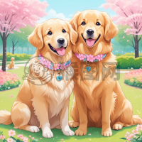 粉色花领金毛犬乐园的快乐时光