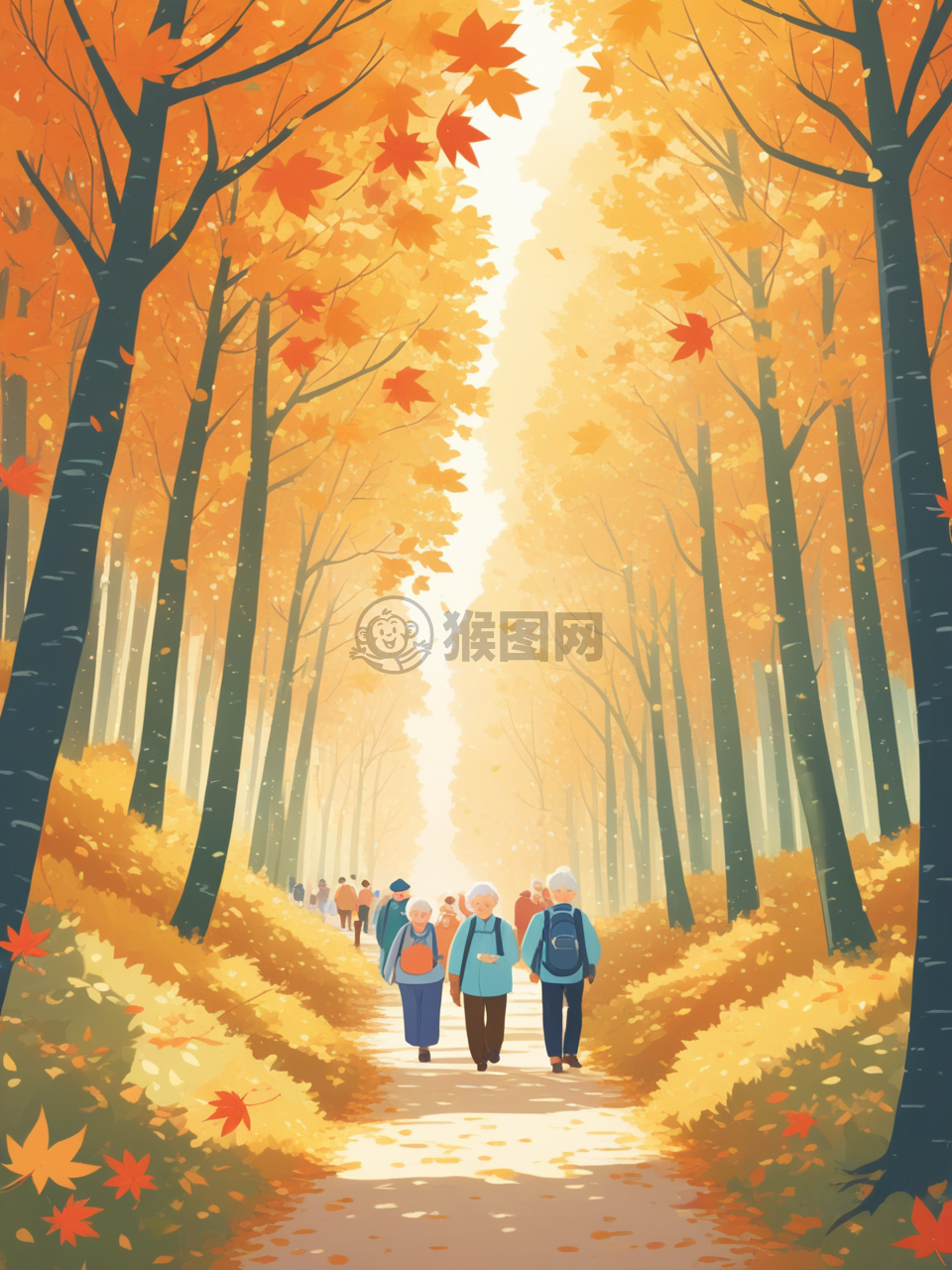 秋日森林之旅：重阳节老人踏青