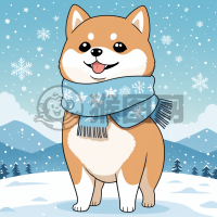 雪中蓝围脖的柴犬小可爱