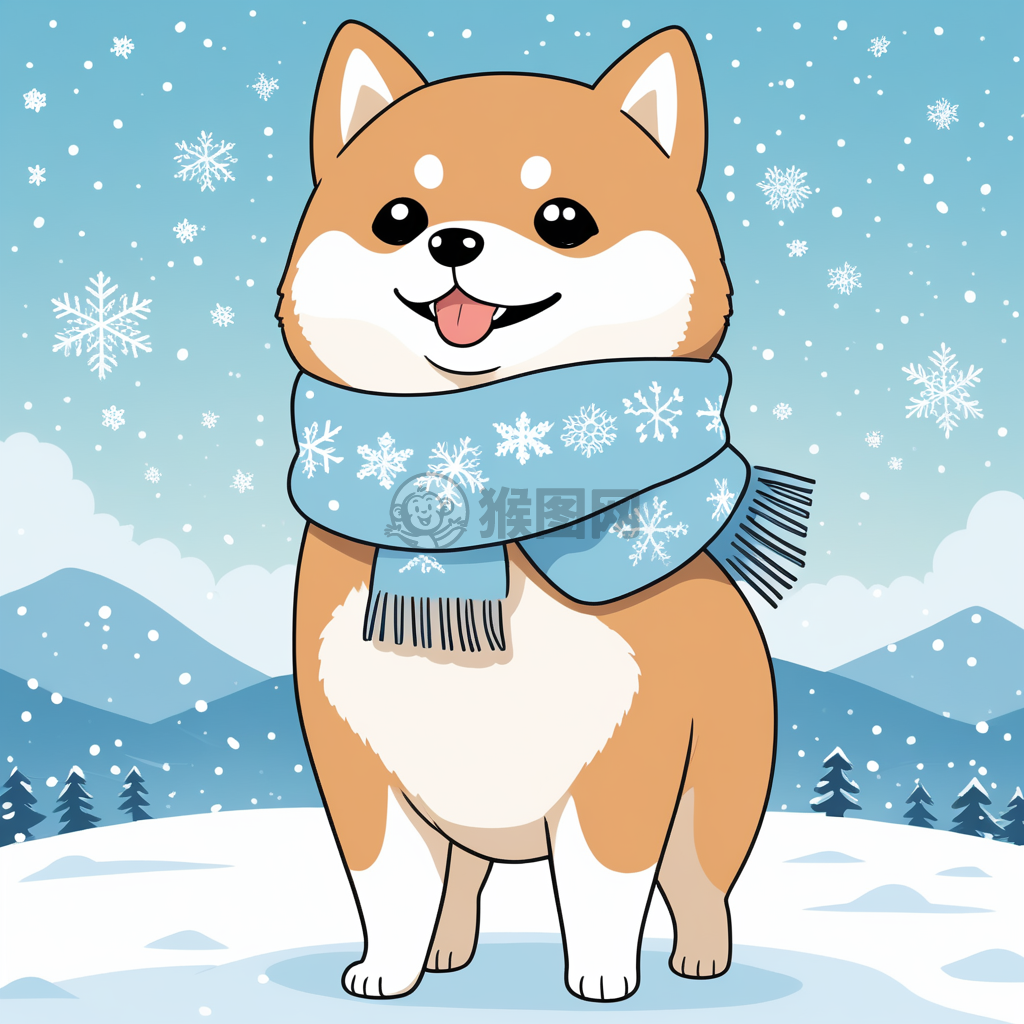 雪中蓝围脖的柴犬小可爱
