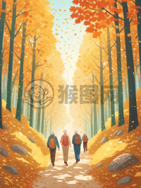 秋日森林之旅：重阳节老者漫步
