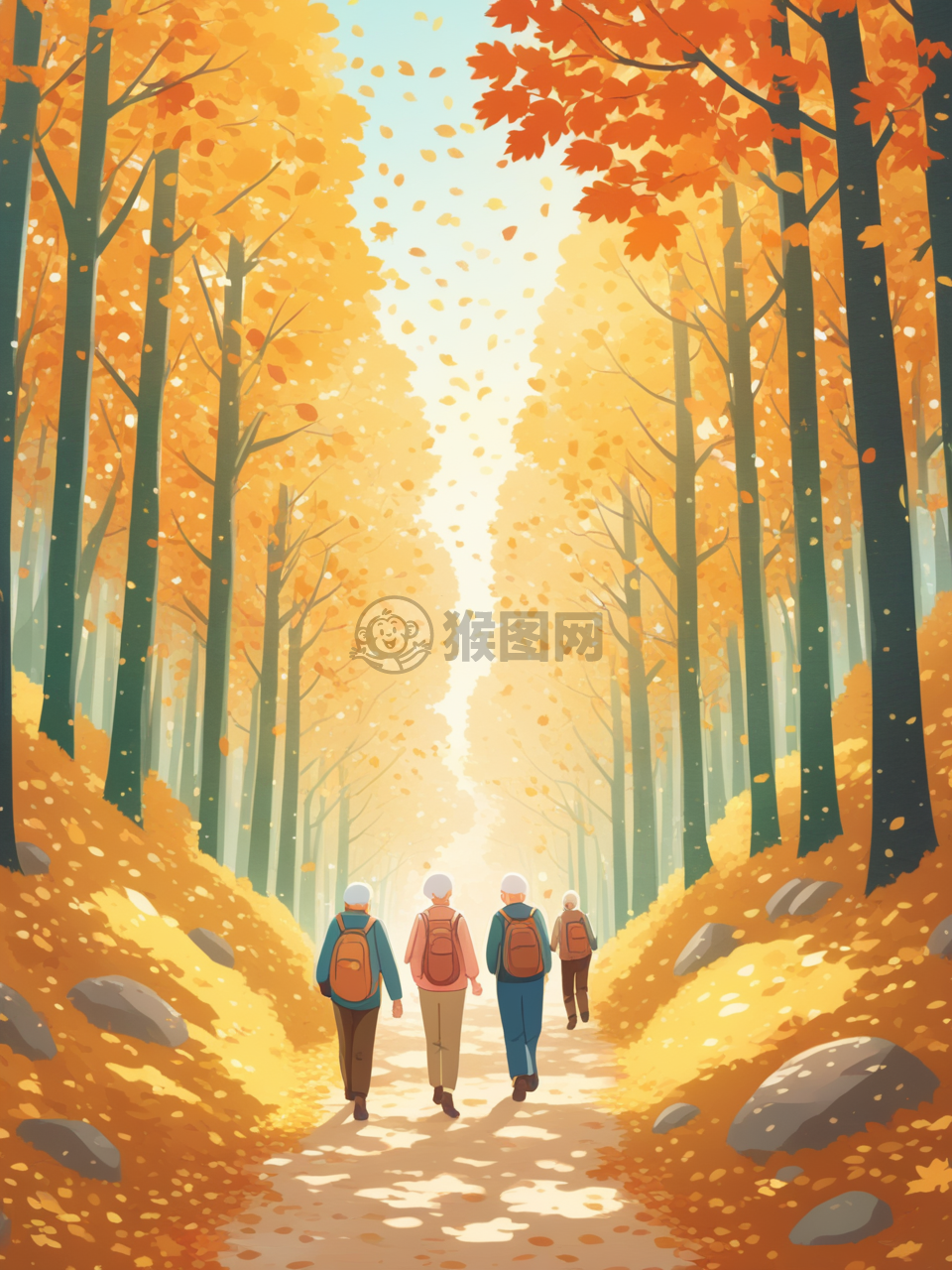 秋日森林之旅：重阳节老者漫步