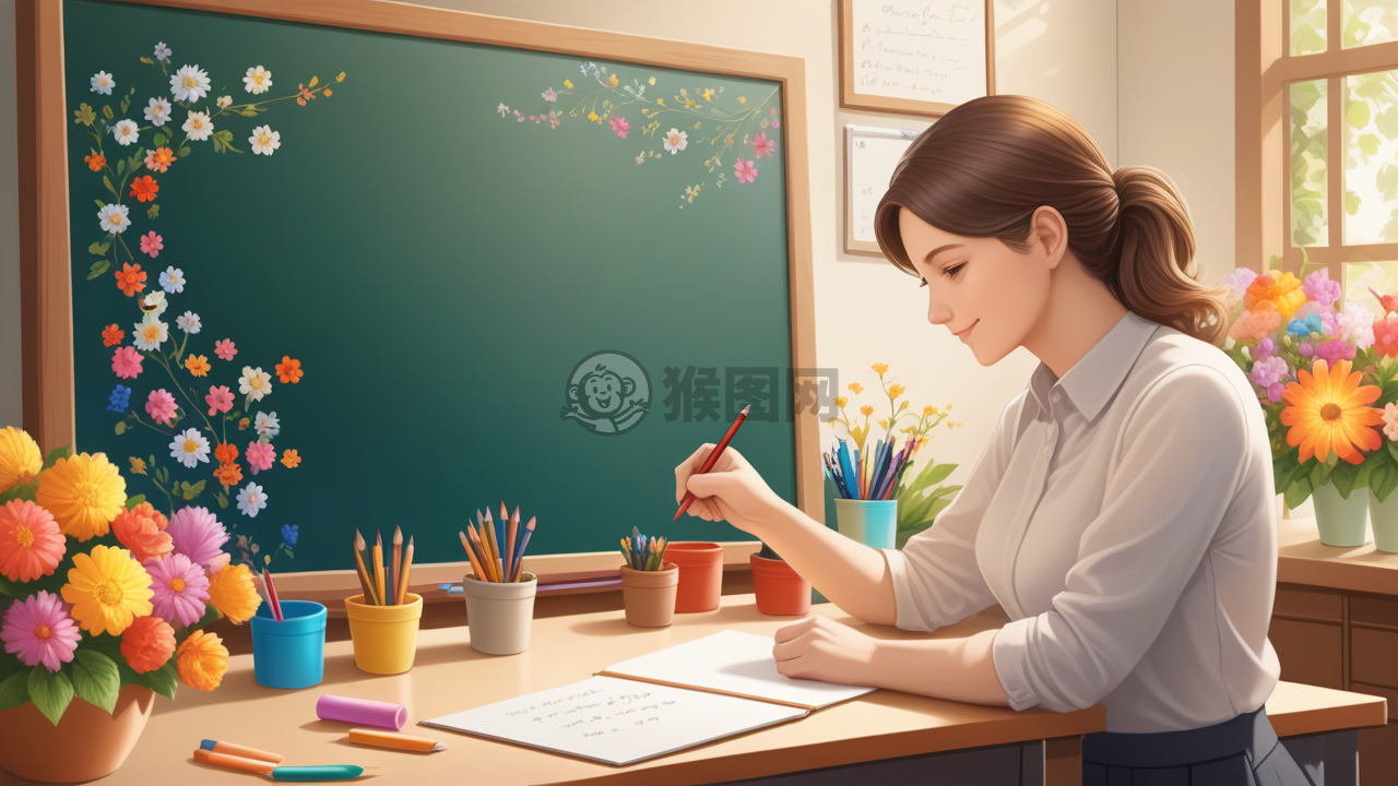 温馨教室中的教师绘图