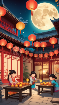 中秋月下儿童灯彩