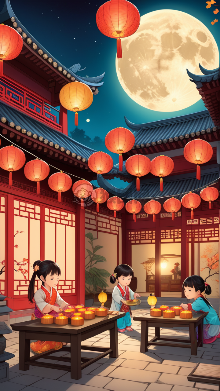 中秋月下儿童灯彩