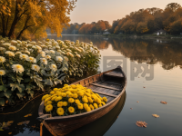 秋日花溪美景，金秋水色如画