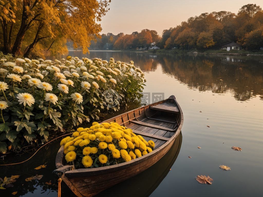 秋日花溪美景，金秋水色如画
