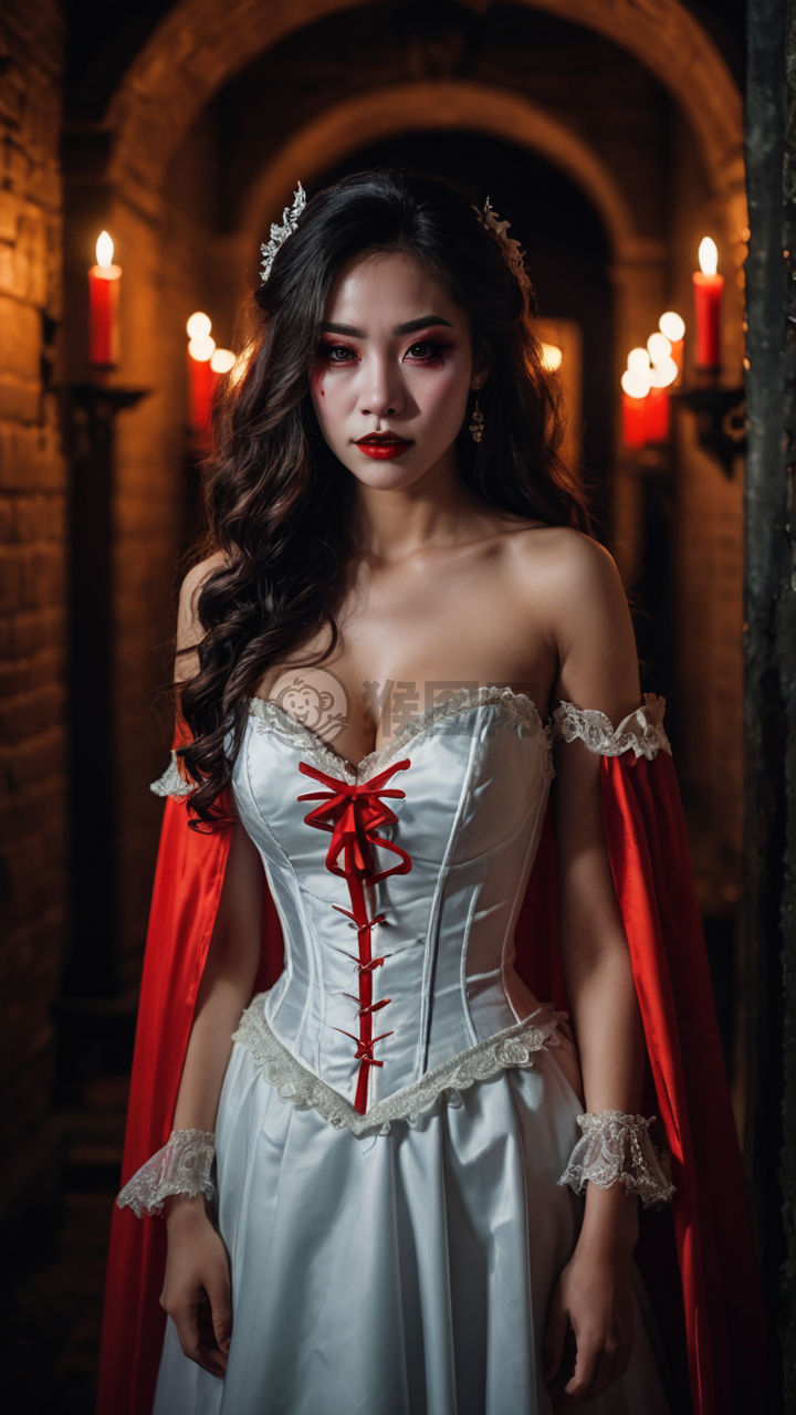标题为性感吸血鬼新娘的暗黑氛围Halloween装扮。
