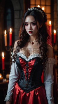 标题为性感吸血鬼新娘的暗黑氛围Halloween装扮。