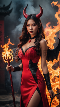 中国女孩恶魔万圣节性感红裙装