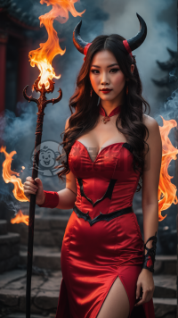 性感中国女孩万圣节恶魔装束展示。