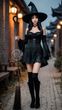 中式可爱性感万圣节巫女形象