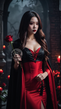 中国女孩穿着吸血鬼礼服性感自拍
