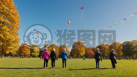 秋日公园老人放风筝