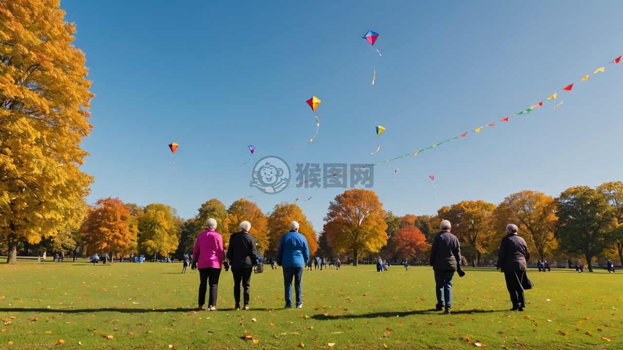秋日公园老人放风筝