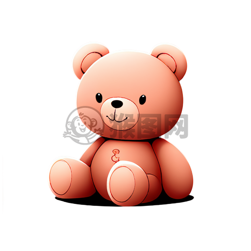 微笑泰迪熊，简约白色背景插画