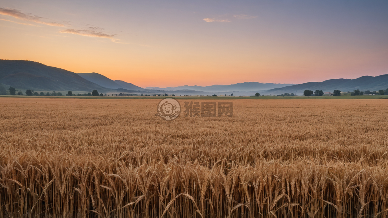 晨露麦田秋韵，远山橙黄轻风中