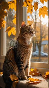 金秋暖阳，猫儿窗边晒太阳