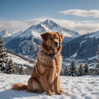 雪山雪地独犬坐，凛凛威风似山公。