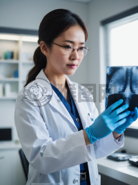 现代医学办公室里白衣专家解读X光片
