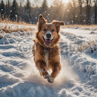 雪地欢腾：快乐狗狗的雪中狂奔