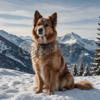 雪山之巅，雪狗独坐。