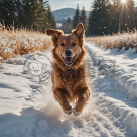 雪地欢腾：雪中奔跑的可爱狗狗