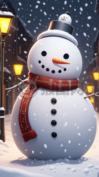 雪夜神秘雪人笑对风雪