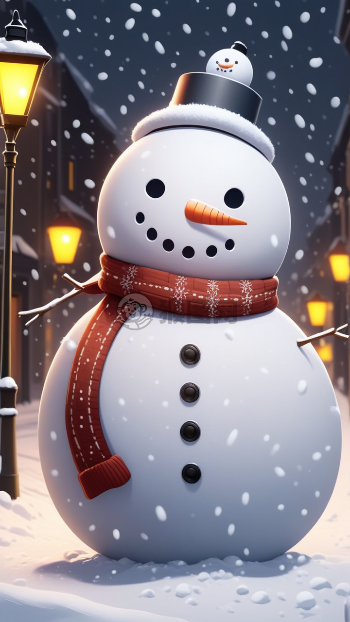 雪夜神秘雪人笑对风雪