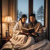 灯下读书的温馨冬夜