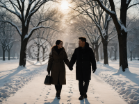 雪中漫步情侣情深