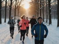晨雪公园晨跑群像